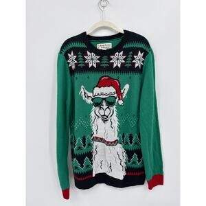Novelty Christmas Llama Sweater Green Black Funny Ugly Xmas Excellent Size Large